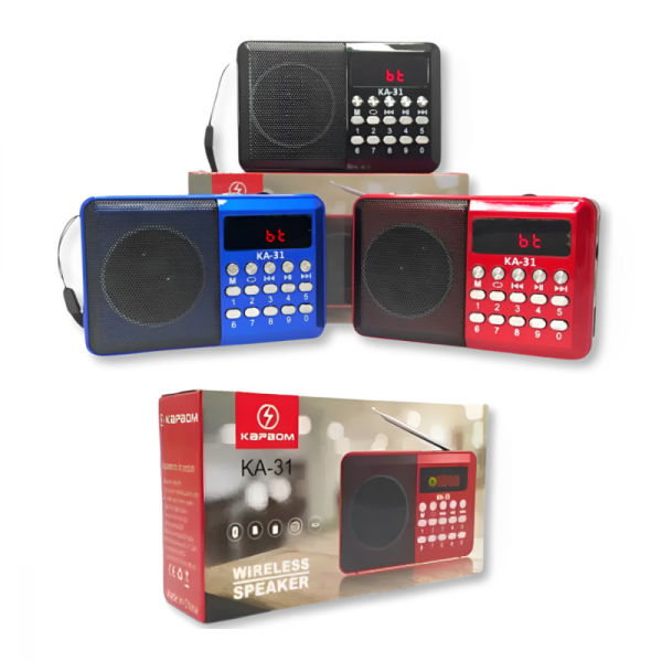 Rádio Retrô Fm Recarregável Bluetooth Kapbom Ka-31 Colorido Entrada De Cartão E De Fone De Ouvido