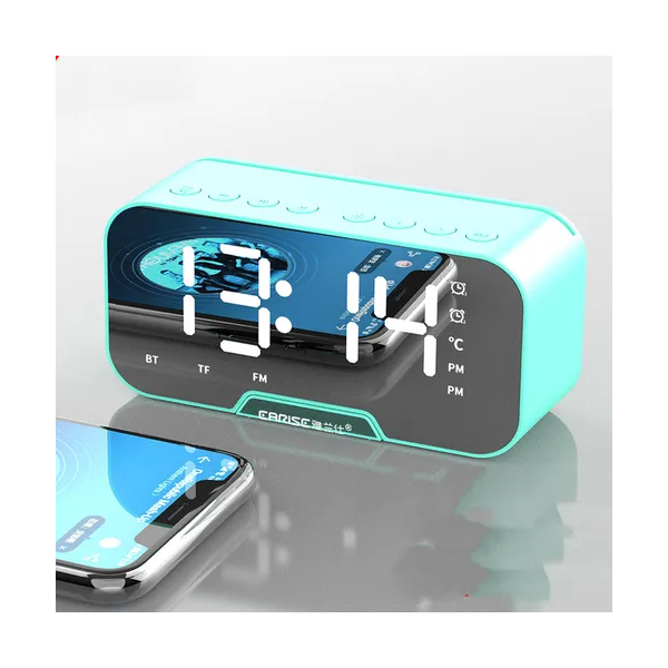 Caixa De Som com Bluetooth Rádio Fm Relógio Despertador de mesa Espelho LED