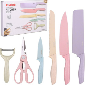 Kit de Conjunto Facas Tesoura Descascador Cozinha Gourmet 6 Peças