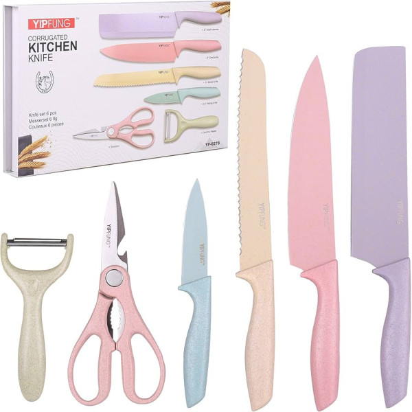 Kit de Conjunto Facas Tesoura Descascador Cozinha Gourmet 6 Peças