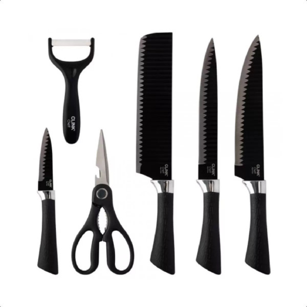 Kit de Conjunto Facas Tesoura Descascador Cozinha Gourmet 6 Peças